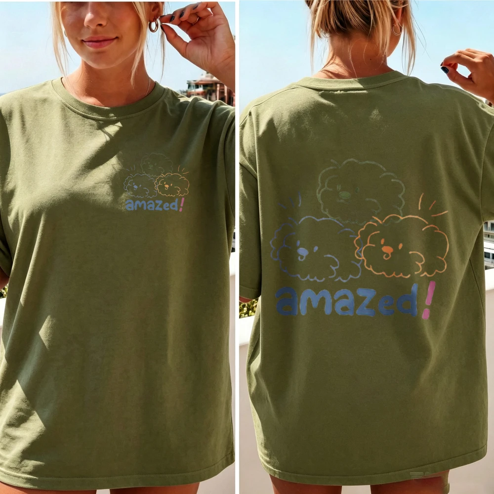 Women Amazed Fluffy Teddy Poodle Dog Outline T Shirt Cute Line Drawing Curly Dog Slogan Cotton Puppy Pet Owner Casual Blouse Top