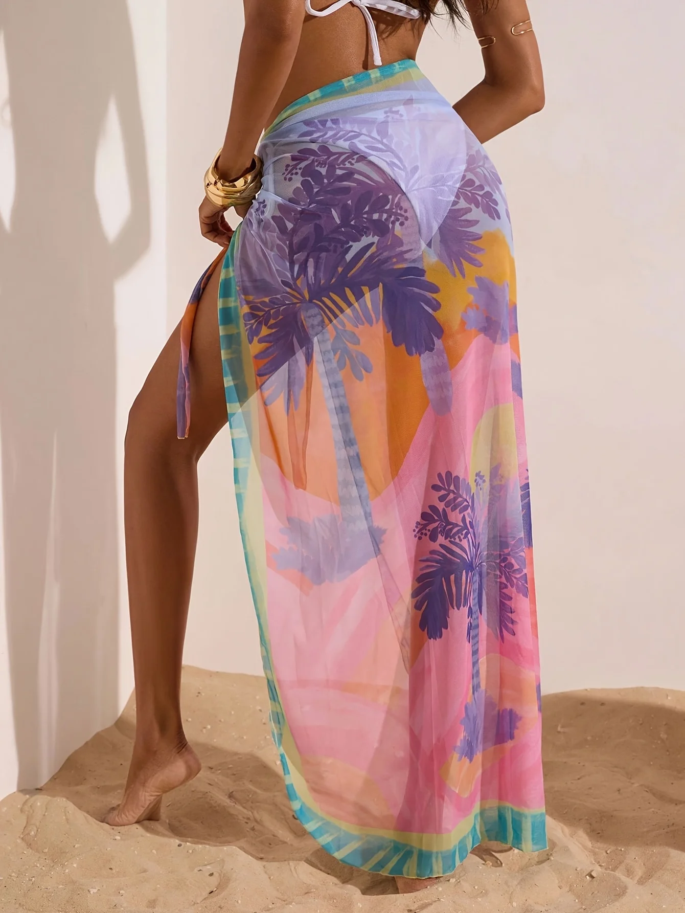 

European & American Fashion New Print Semi-Transparent Tie-Wrap Chiffon Dress Swimsuit