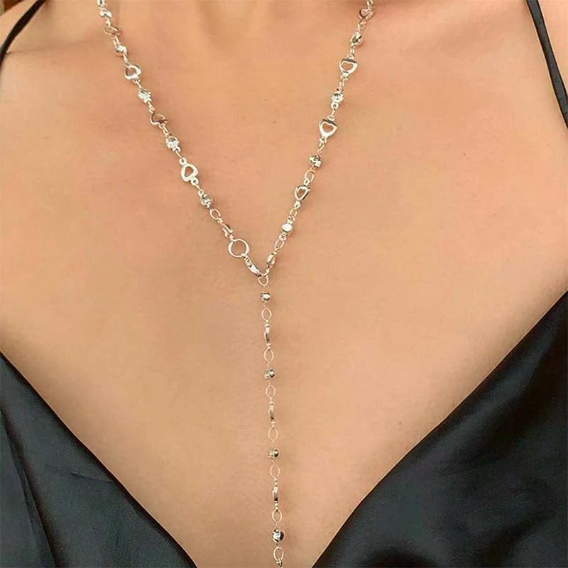 1Pc Fashion Colorful Glass Long Y-shaped Necklace Metal Collarbone Chain Gold Silver Color Tassel Necklace Party Body Jewelry image 2