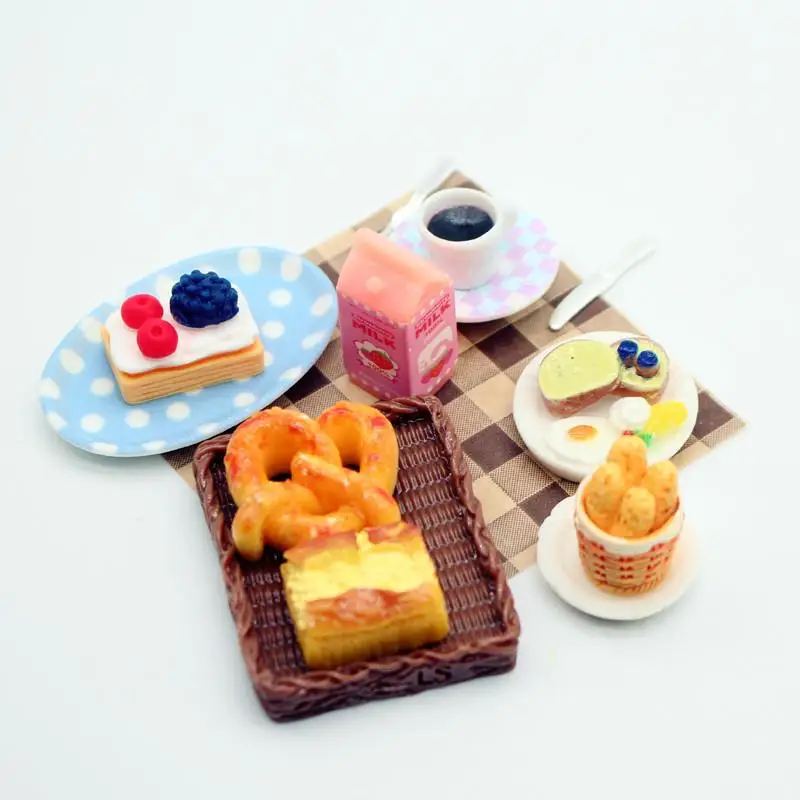 ✰ ✪ 1 Set de Accesorios para Casa de Muñecas: Mini Desayuno, Pan, Mermelada, Plato, Modelo en Miniatura para Cocina, Repostería y Bricolaje