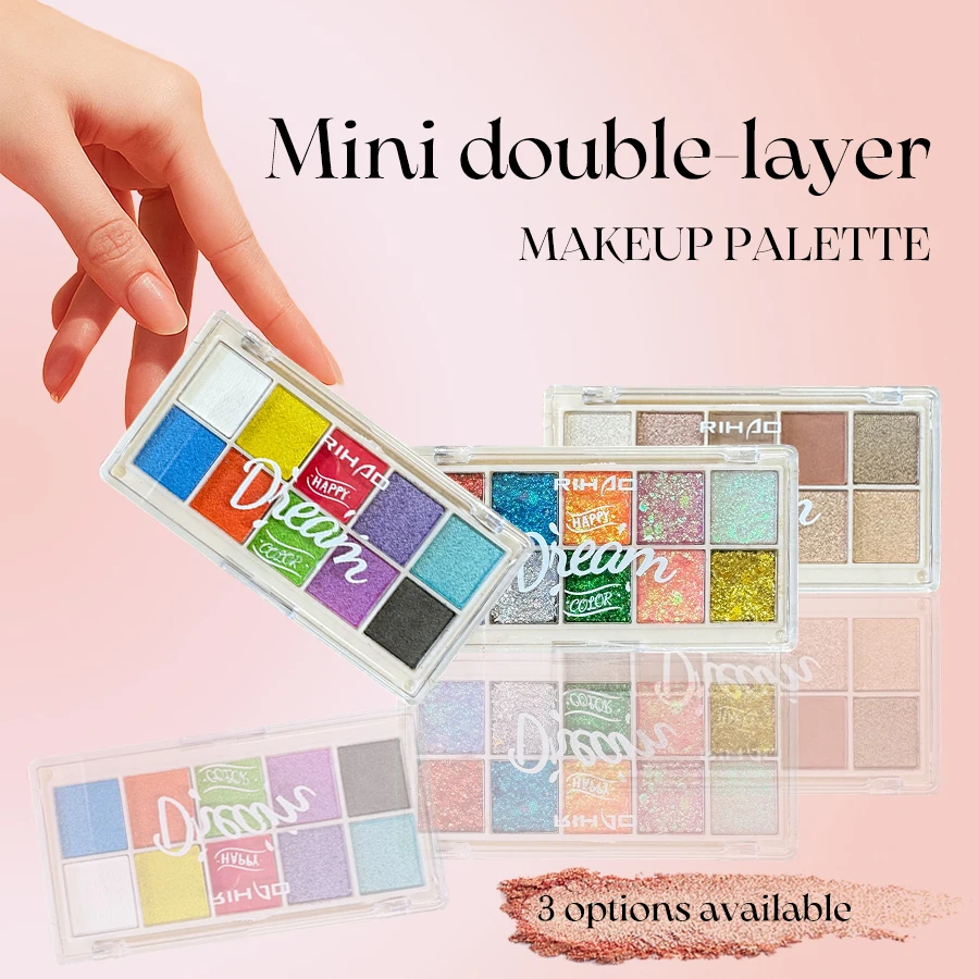 Mini scatola per trucco a doppio strato Palette di ombretti glitterati policromati Shimmer Pigment Board Blush e polvere monocromatici