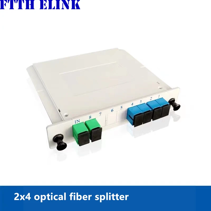 SCAPC الفاصل SM LGX صندوق 2x4 LCAPC 5 قطعة GEPON FTTH FC UPC 2*4 أحادي الوضع PLC مقرنة الألياف البصرية كاسيت الاتصالات GPON