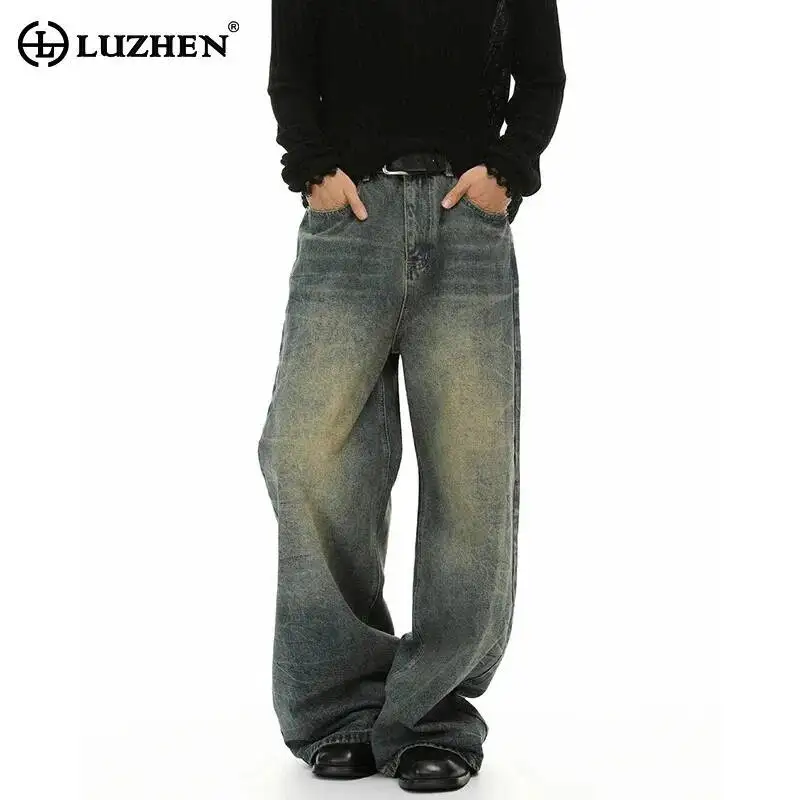 LUZHEN 2026 Gradient Washed Loose Straight Casual Jeans Men's Fashion Handsome Simple Style Vintage Wide Leg Denim Pants JY7677