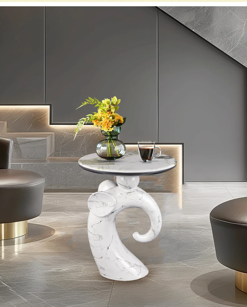 Home Decor Elephant Statue Side Tables Living Room Round Tea Table Bedroom Bedside Table Creative Animal Sculpture Coffee Tables