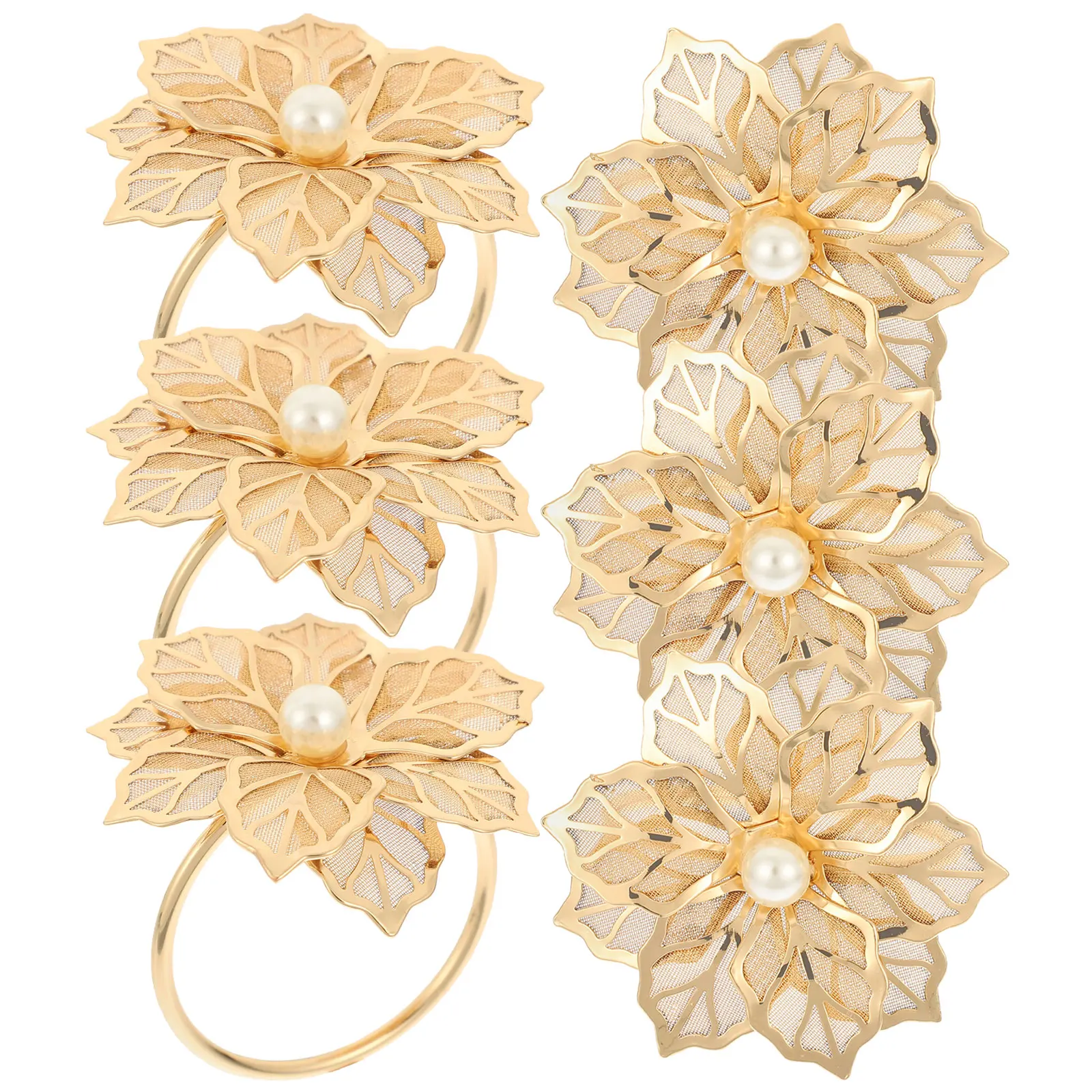 

6 Pcs Metal Mesh Napkin Rings Pearl Decor Banquet Dinner Serviette Ring Holder Flower Party Napkins Dining Decor Kitchen Bar