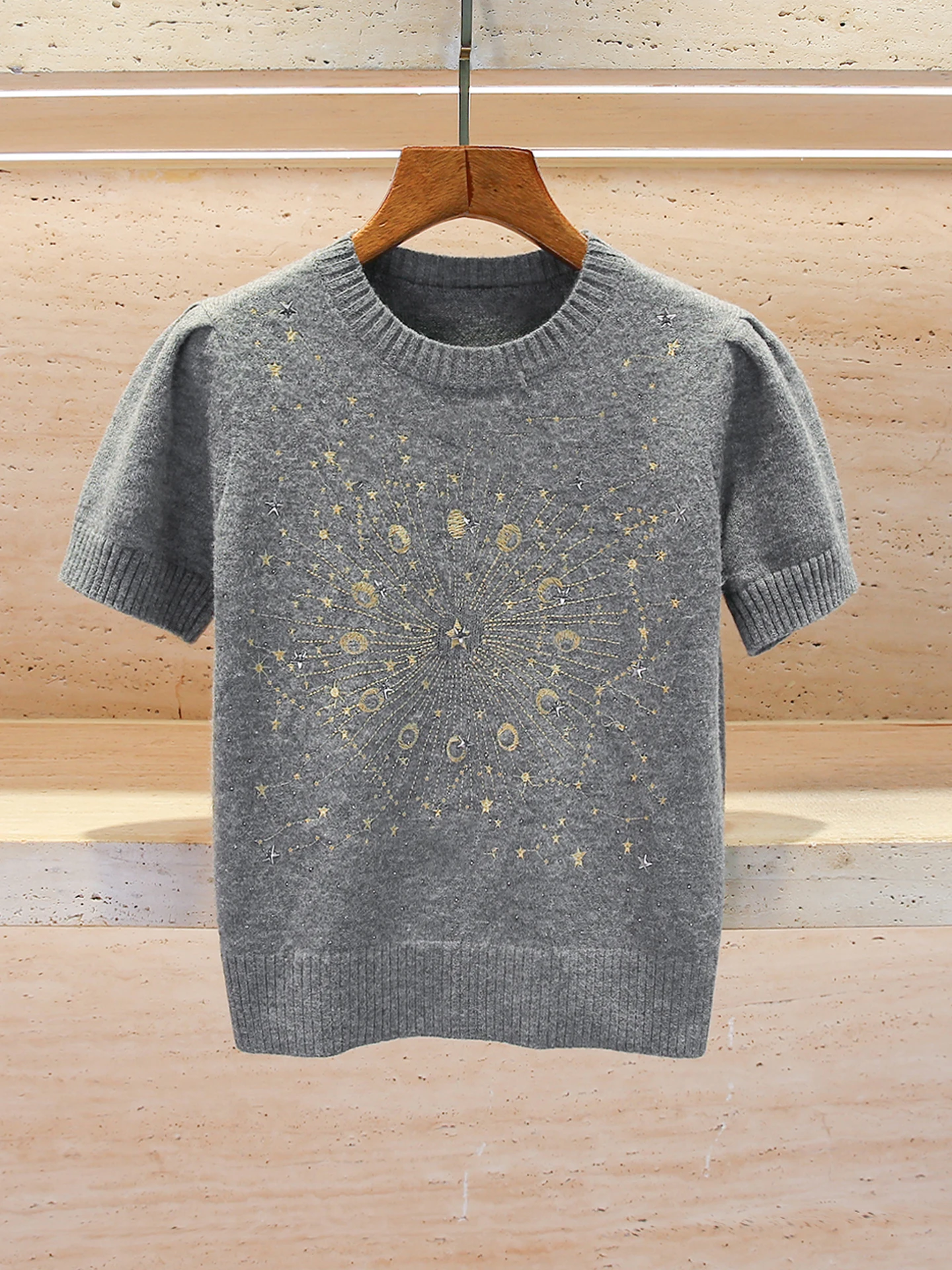 

High-End Women's Casual Knitted Sweater with Embroidered Star Map Versatile Comfortable Breathable ort Sve round Ne