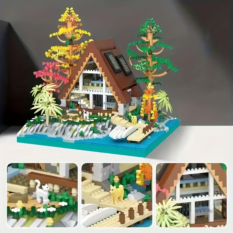 2688PCS Kreative Kabine Holz Haus Bausteine Street View Villa Landhaus Architektur Micro Ziegel Spielzeug Kind Für Geschenke