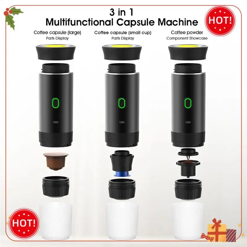 

ABLE-3 In 1 Mini Wireless Electric Portable Espresso Coffee Machine For Car & Home Camping Travel Capsule Coffee Maker