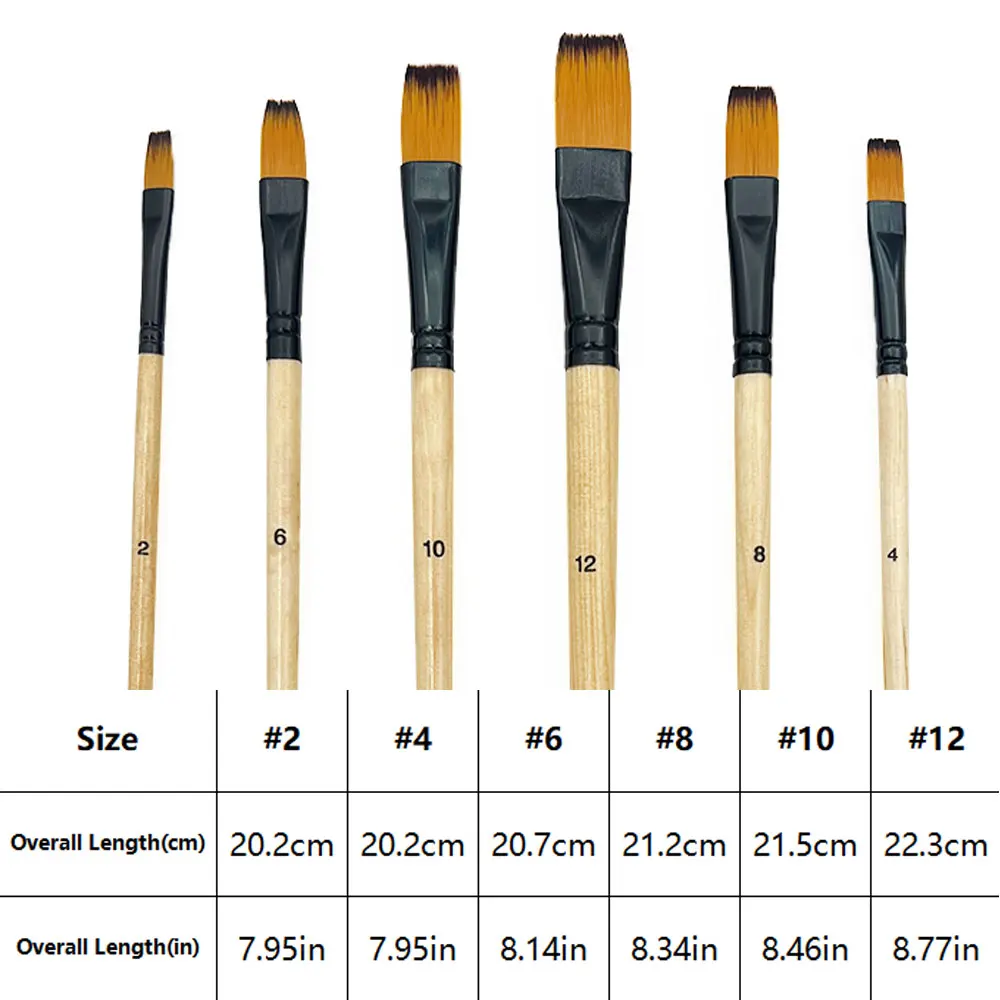 6 Pcs Artists Flat Paint Brush Set, Nylon Hair Flat Paint Brushs for Watercolor, Acrylic Oil and Face Paint Brushes