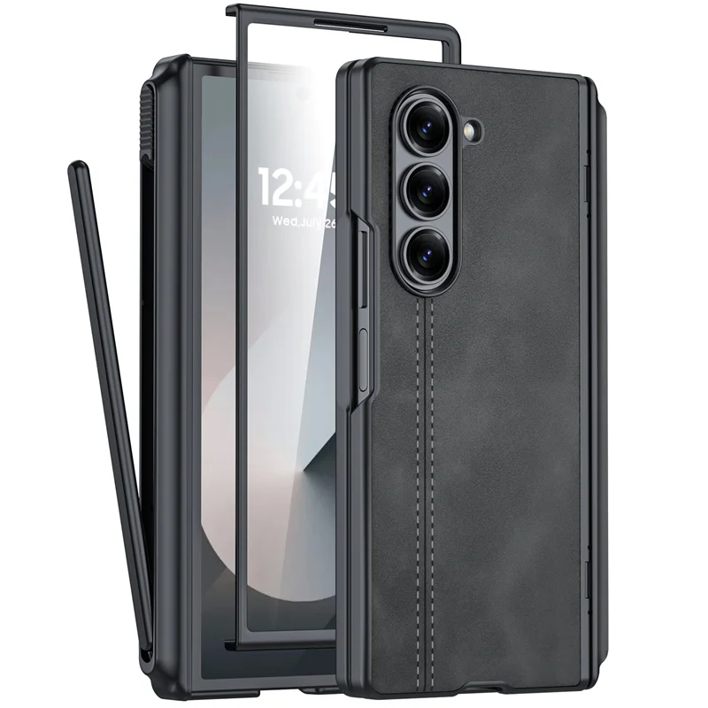 

For Galaxy Z Fold 6 Case With S Pen Holder Hinge Protect & Screen Protect PU Leather Magsafe Wireless Charging Shockproof Cover