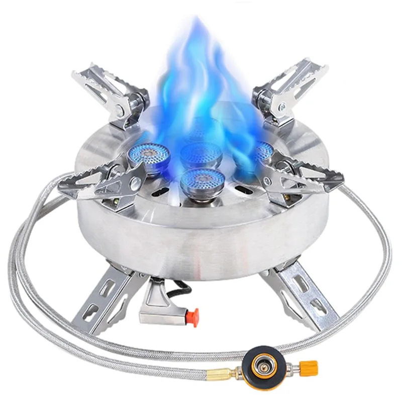 Kempingowa kuchenka gazowa o mocy 12800 W, składana, przenośna, wiatroszczelna kuchenka kempingowa z 5 głowicami