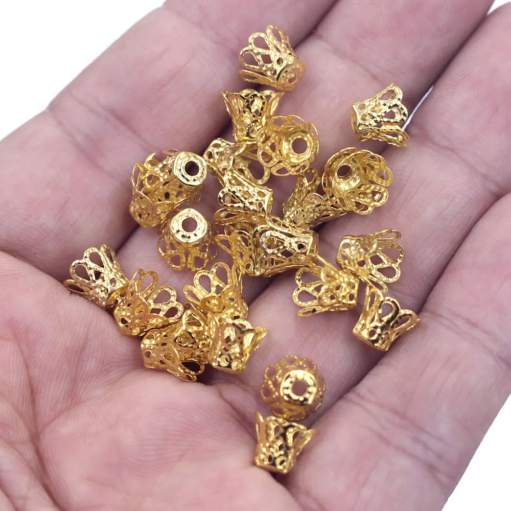 

5000Pcs Gold Plated Alloy Flower Ornate Filigree Bell End Beada Caps 7mm