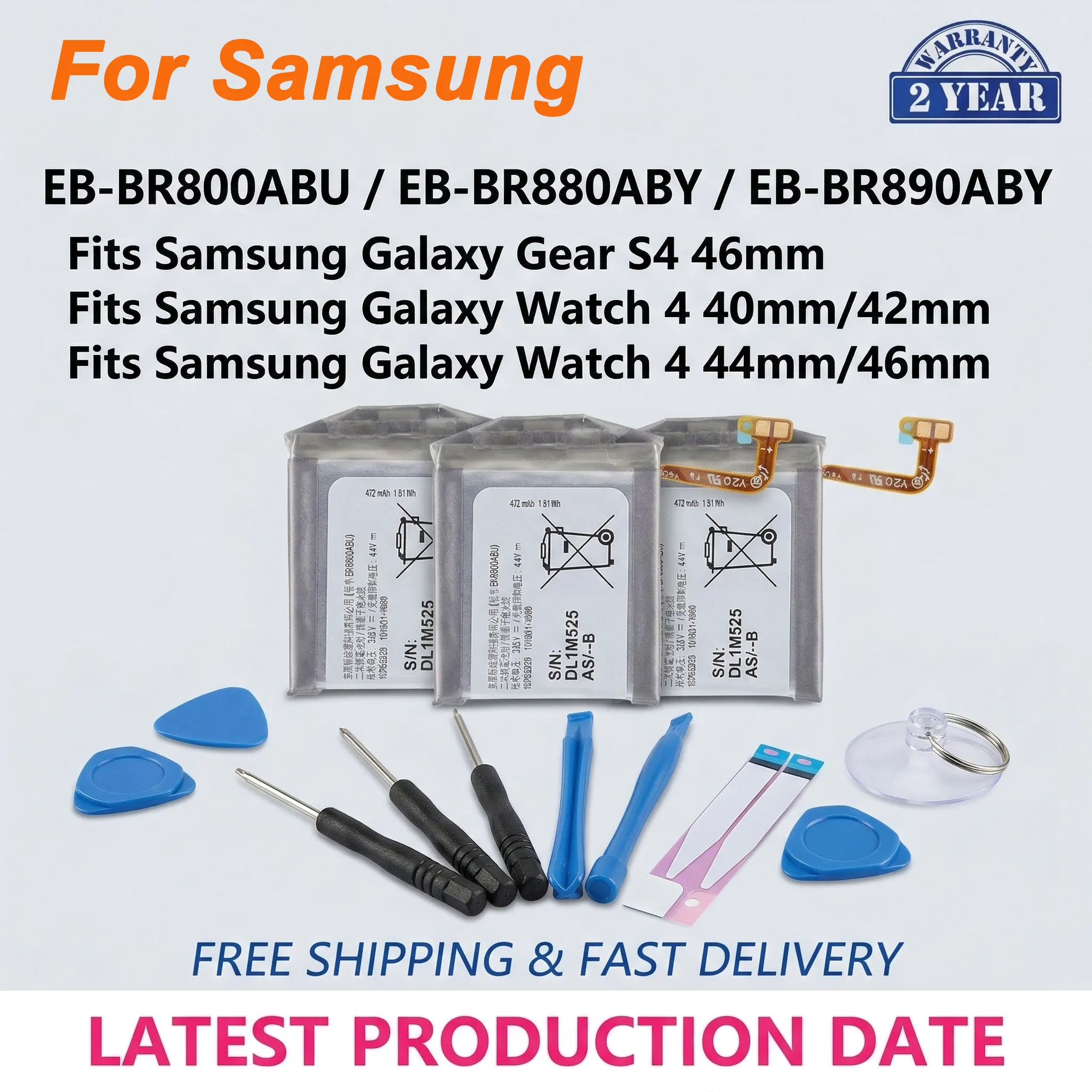 

EB-BR800ABU EB-BR880ABY EB-BR890ABY Battery For Samsung Gear S4 Watch 4 40mm 42mm 44mm 46mm Smart Watch Battery + Tools