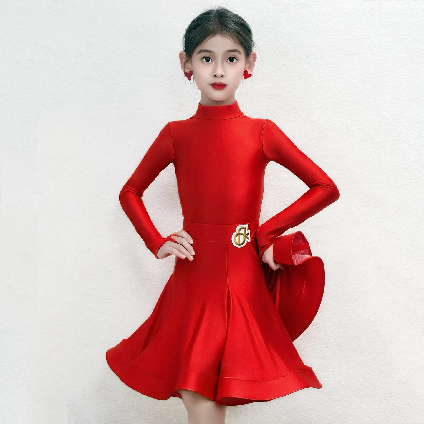 Professional Latin dance summer newchildren's leather performance regulation costume long-sleeved performance competition outfit