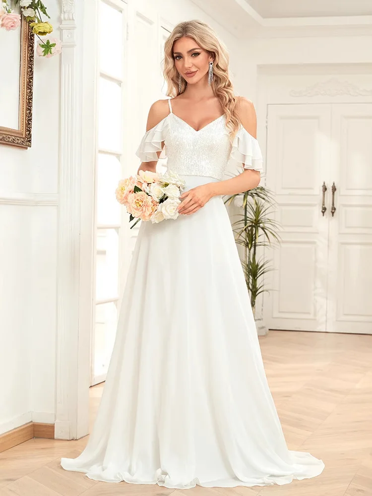 

White Sexy Bal Slimming Dr for Fem Bridesmaid Cross-Border New Sle Evening Gown Low Waist Silk Fabric Par Dr