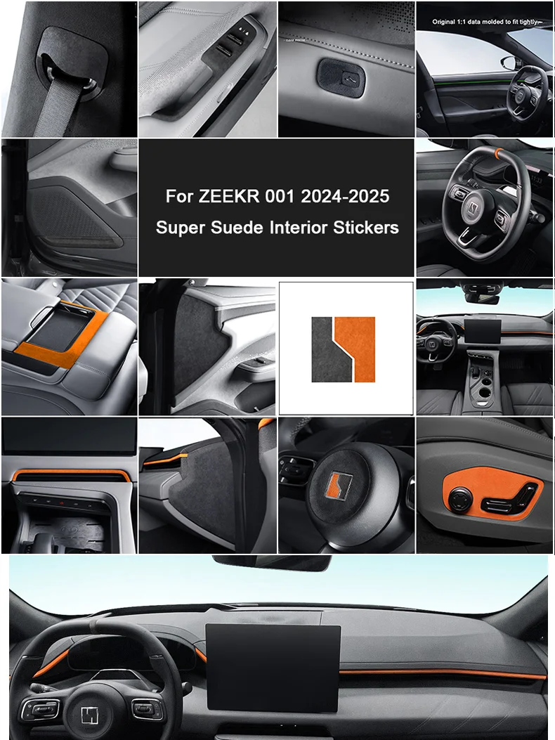 

For ZEEKR 001 2025 top Suede Interior Accessory, Car Central Control Sliding Cover Panel Steering Wheel Stickers Air Outlet Trim