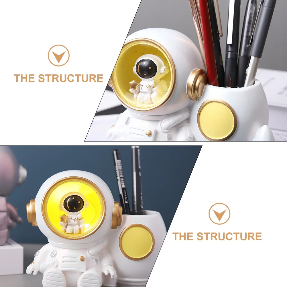 

Resin Astronaut Pen Holder with Light Large Capacity Desk Accessories for Kids Pencil Cup Stationery Storage Organizer