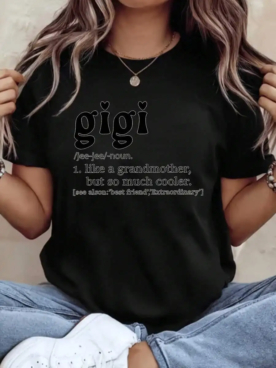 

Women's Dictionary-Style Letter Print T-Shirt - Casual Short Sleeve Crew Neck Top