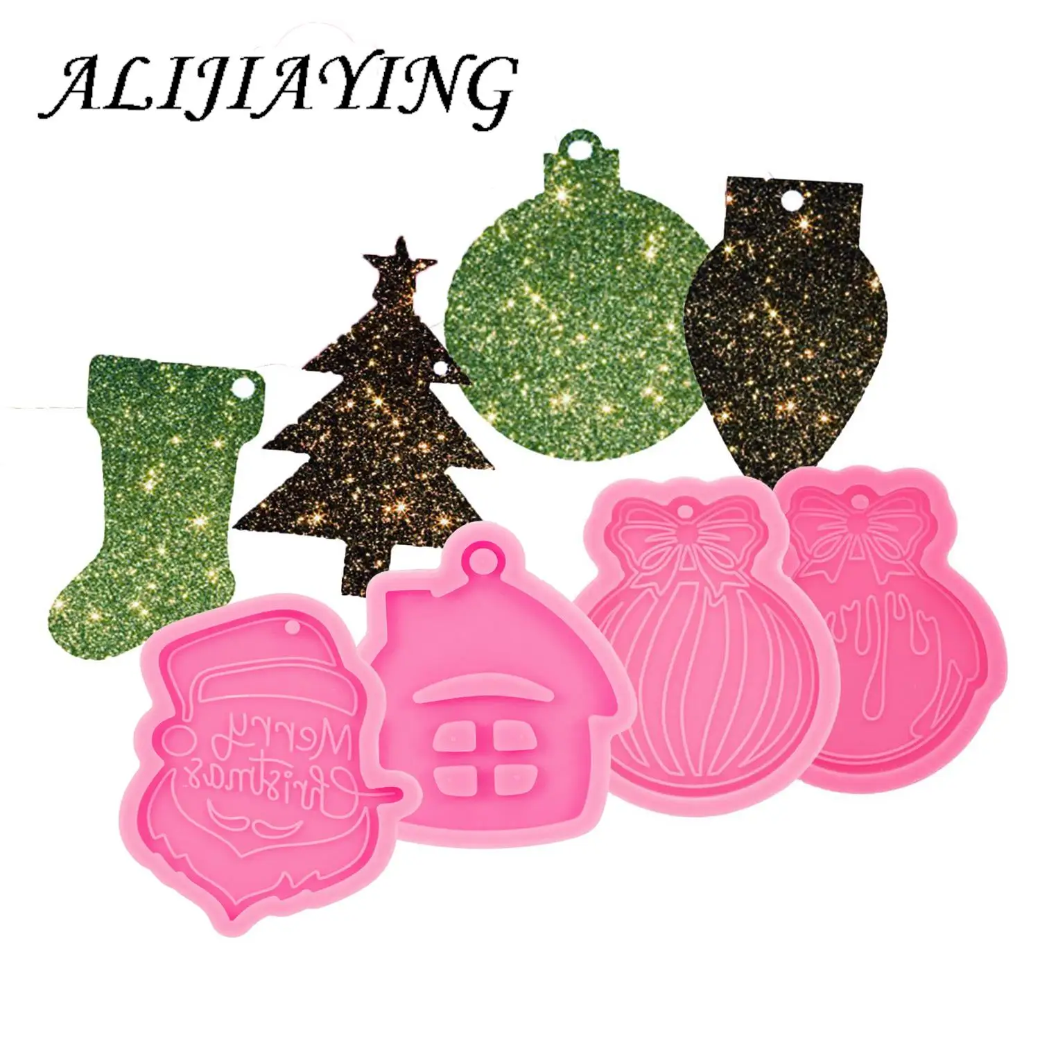 

DY0108 Shiny Christmas Decoration House/Tree/Socks/Lights/Circle silicone Mold, Round Resin Epoxy Craft DIY Mould