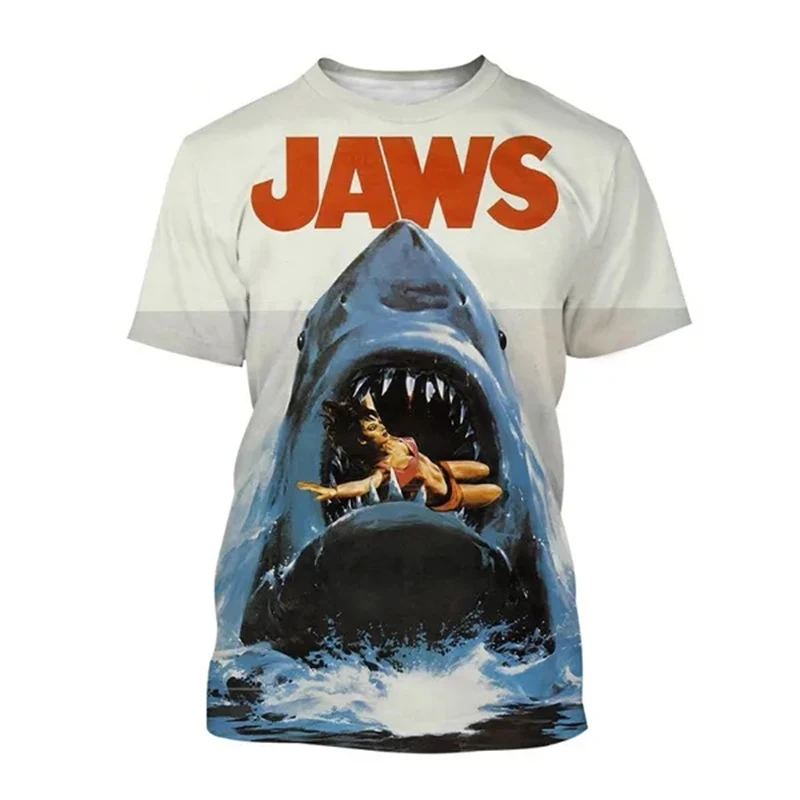 Jaws Horror Movie T-Shirts Shark 3D Printed Streetwear Men Women Fashion Oversized Short Sleeve T Shirt Kids Tees Tops Clothing