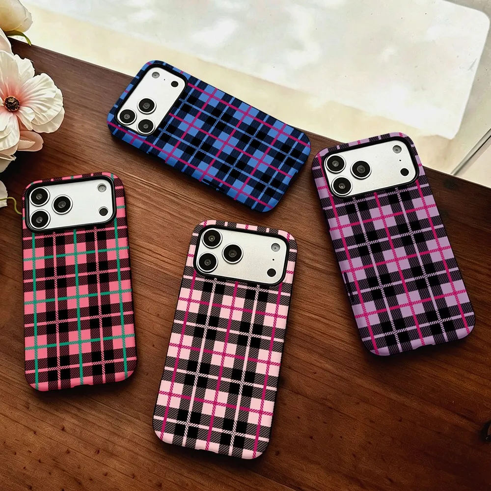 Luxury Clmj Linear Grid Phone Case for iPhone 18 17 17e 16e 16 15 14 13 12 11 Air Pro Max Plus Double-layer