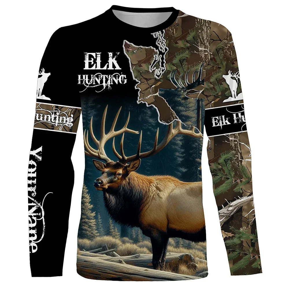 Camo Hunting Animals Wild Boar Men T-Shirt 3D Print Sport Long Sleeve Tee Tops Casual O Neck Streetwear T Shirts Men's Clothing view 2