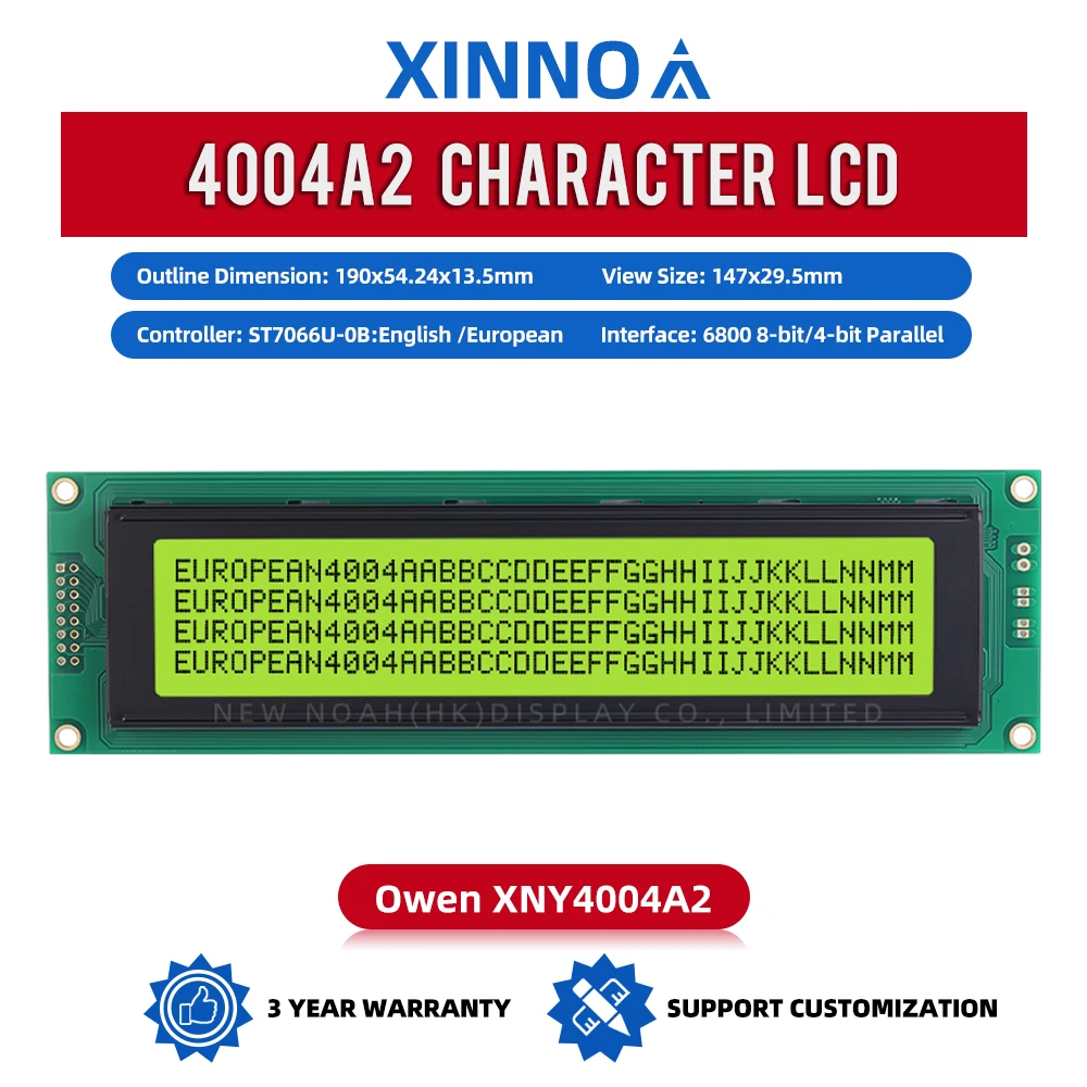 European Yellow Green Film 4004A2 LCM Parallel Port 190*54*13.1MM LED Backlight With Built-In ST7066U Support Customization