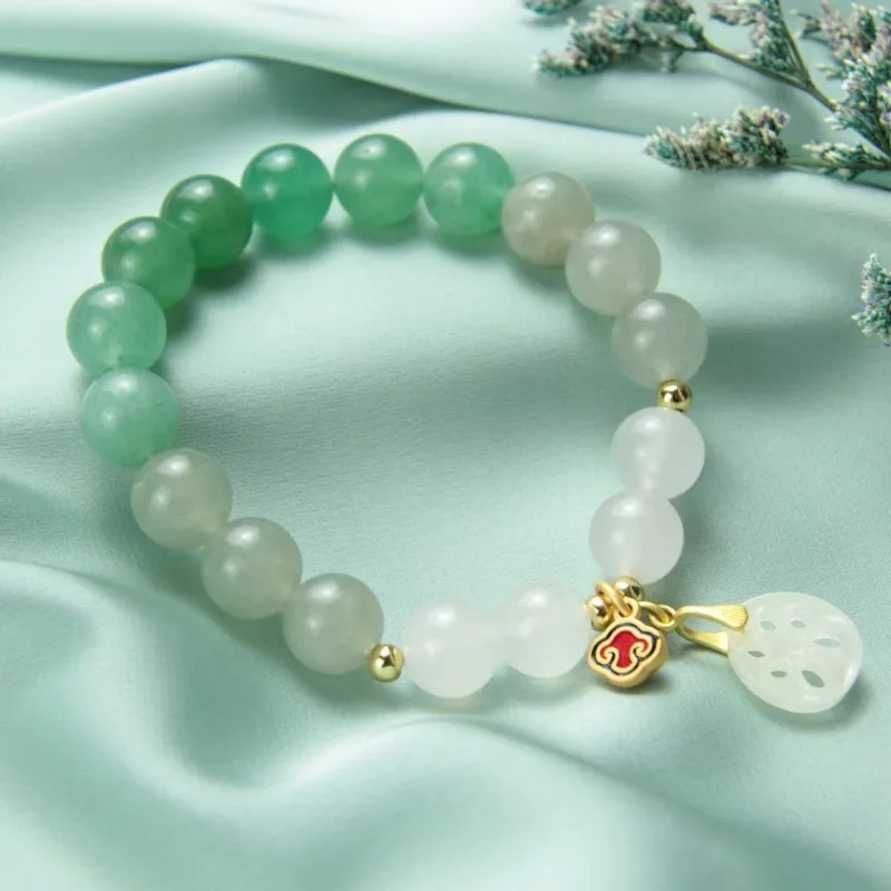 

Natural White Jade Round Bead Lotus Root Bracelet Gradual Change Green Bracelet Women's