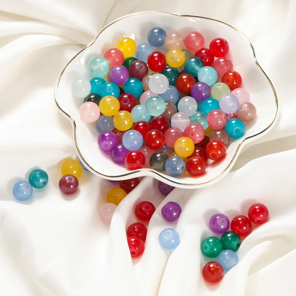 50Pcs 6mm Multi Size Imitation Jade Glass Multi-color Candy Dispersion Beads DIY Bracelet Glass Material Accessories Wholesale