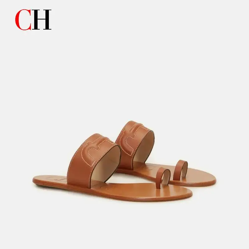 

CH Women's Flip Flops Non Slip Flat Bottom Luxury Brand Retro Style Fashion Comfortable Beach Summer Big Toe Ladies Slipper