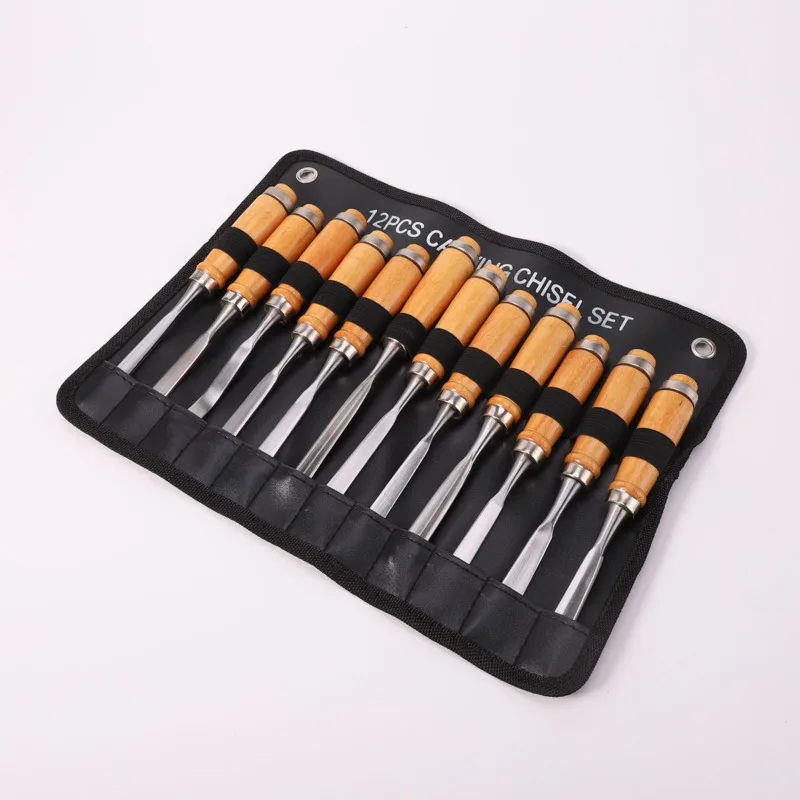 12pcs Wood Carving Chisel Knife Tools Set DIY Woodcut Knife Sculpture Set Woodworking Pottery Ceramic Clay Arts Crafts Cutter