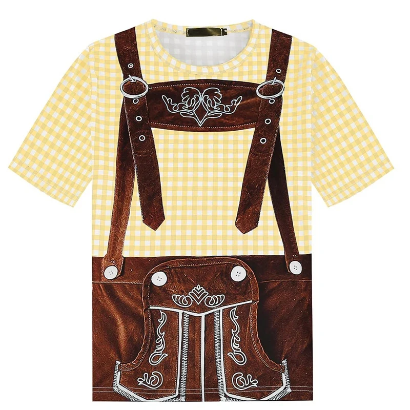 Germany Oktoberfest Beer Bavarian Graphic T Shirt For Men 3D Printed Fake Two Pieces Lederhosen Oversized Tee Tops Streetwear