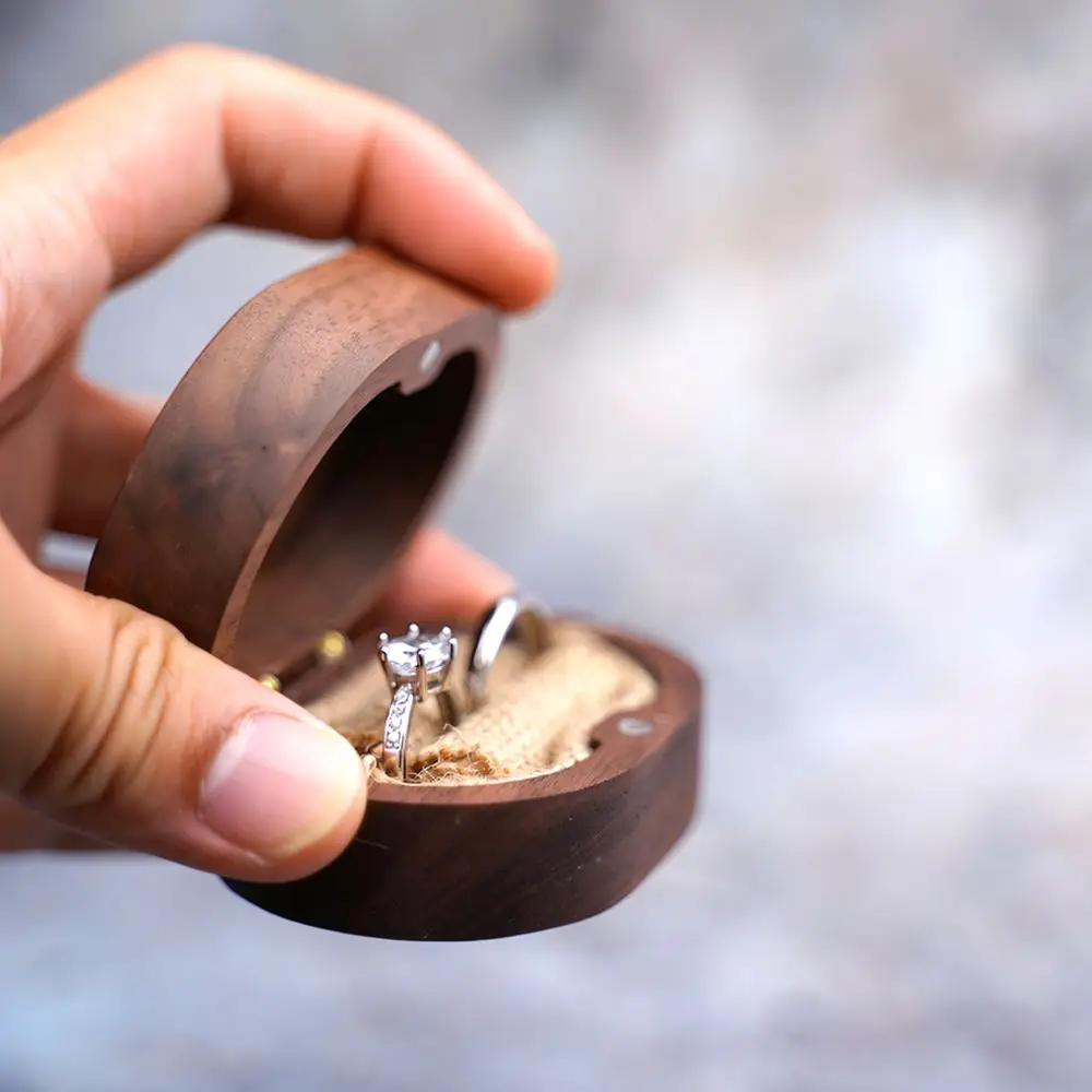 Vintage Wooden Jewelry Box Small Ring Earring Organizer Case Portable Compact Keepsake Storage Container Gift Display