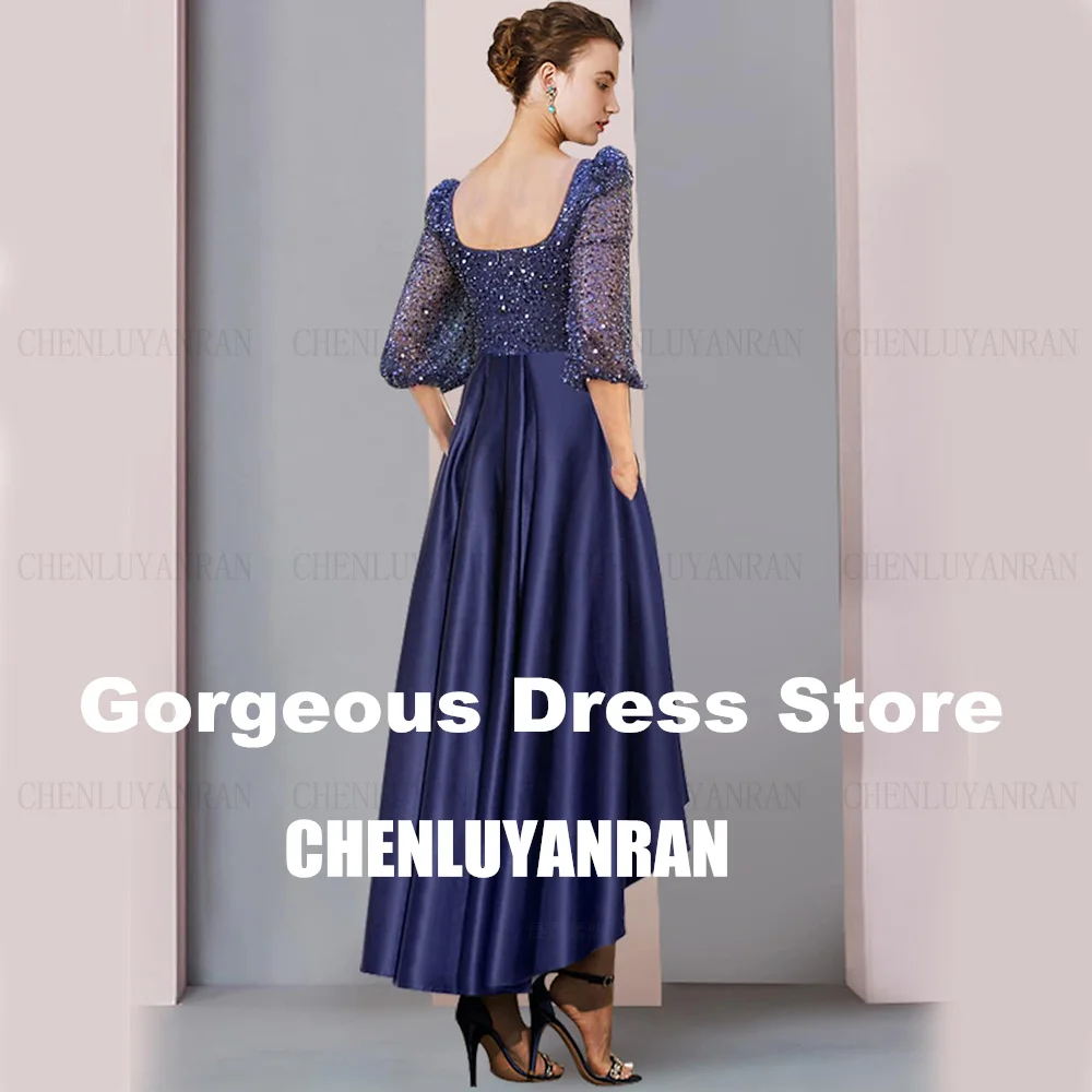 فساتين أم العروس الرائعة بالترتر 2025 نصف كم على شكل حرف a فساتين زفاف الضيوف فستان ستان للنساء لحفلات الزفاف