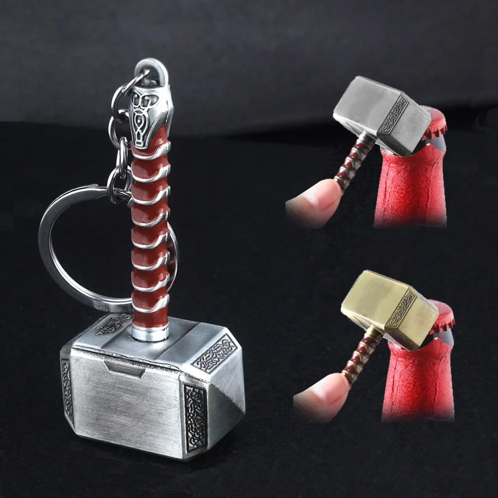 Creativity Beer Bottle Opener Keychain Thor Hammer Metal Keychain Backpack Ornament Gadgets With Long Handle Bottler Opener