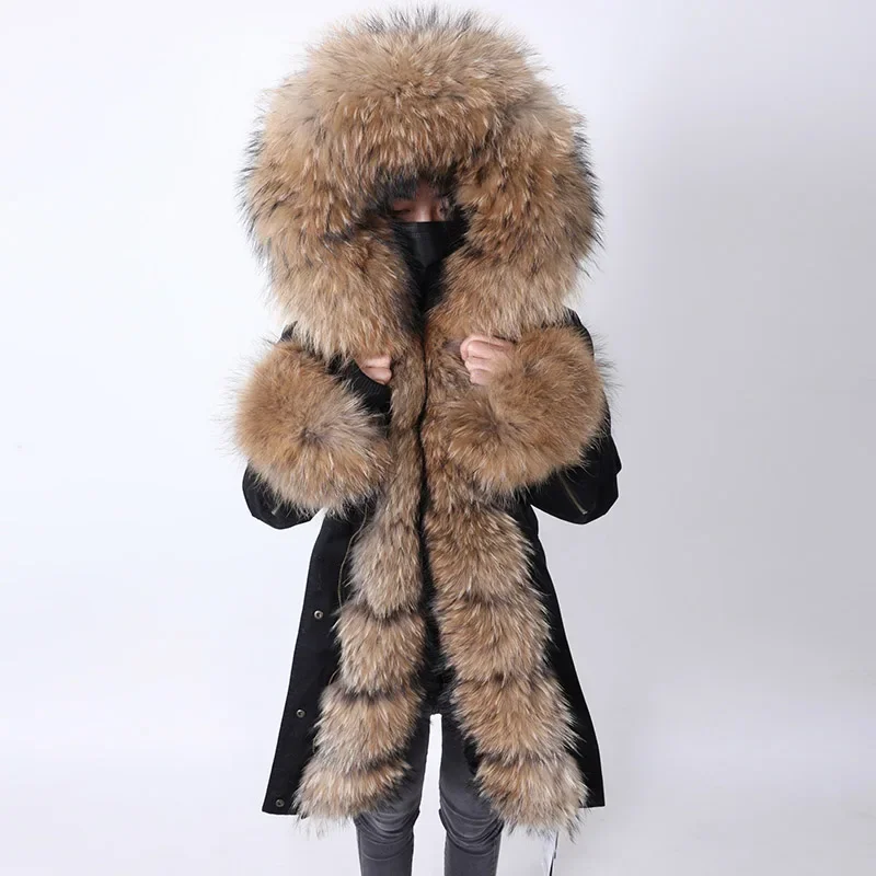 2023 Maomaokong Winter jacke Frauen große natürliche echte Fuchs Waschbär Pelz Kragen Mantel weibliche Kleidung abnehmbare Innenfutter Parkas