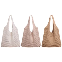 Fashion Hollow Knitted Women's Bags Casual Female Shoulder Bags Simple Crochet Tote Bags Ladies Shopping Top-Handle Handbag