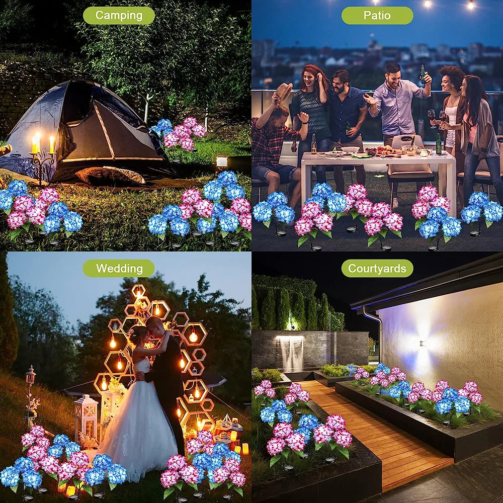 Solar Hydrangea Rose Flower Light Outdoor Garden Landscape Lamps for Lawn Yard Vegetable Patch Patio Country House Decoration