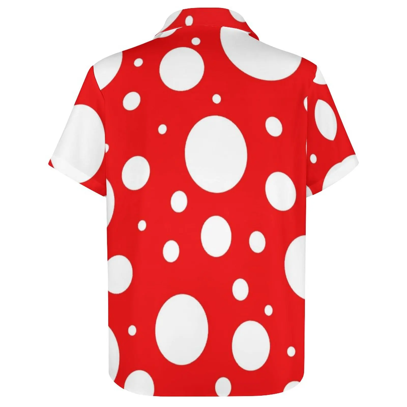 Red White Polka Dot Casual Shirt Men Kusama Yayoi Inspired Vacation Shirt Retro Blouses Short-Sleeve Oversized