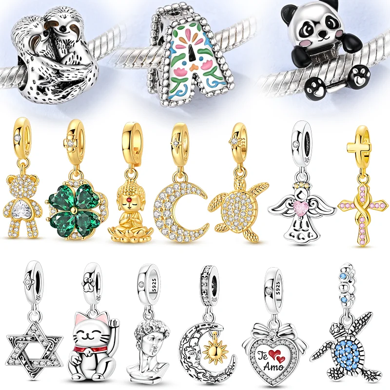 

Original Charms Beads 925 Sterling Silver Bear Angel Turtle Cat Pendants Fit Bracelet Jewelry Gift For Women