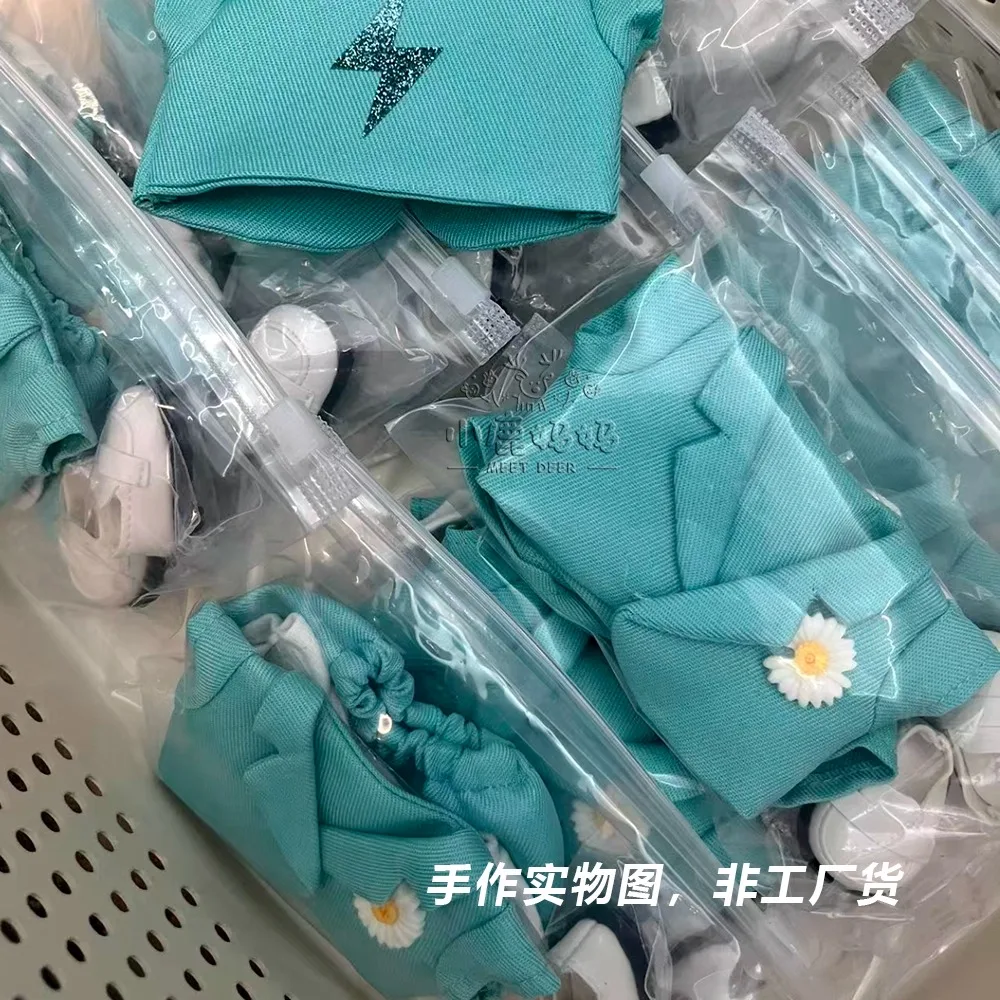 ​17 38cm Clothes For Labubu Handmade G-Dragon Inspired Mint Green Suit Set For Labubu Macaron Series Vinyl Figure Doll Clothes