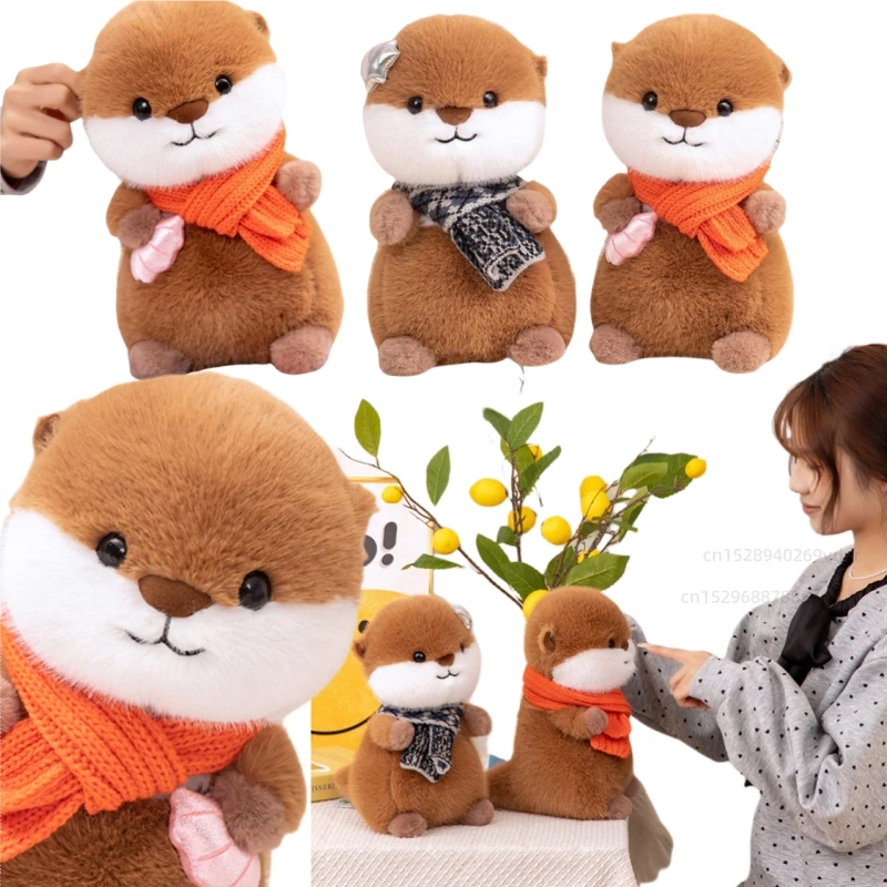 

New Scarf Wishing Otter Animals Doll Throw Pillow Sitting Position Home Decor Funny Toys Baby Accompany Sleeping Birthday Gift