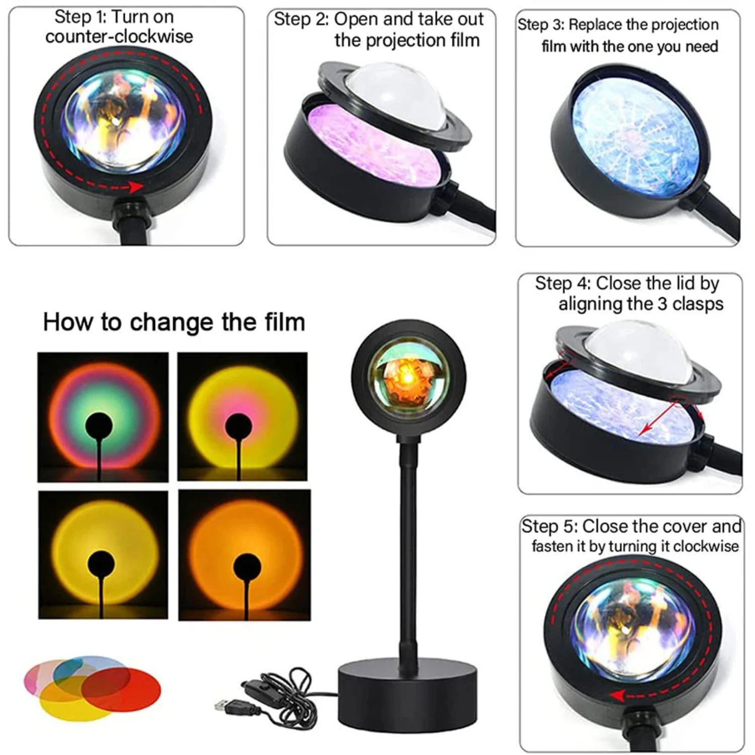 USB Projektor Nachtlicht RGB Sonnenuntergang Atmosphäre Lampe Mit Fernbedienung Schlafzimmer Fotografie Hintergrund Dekoration Beleuchtung Geschenk