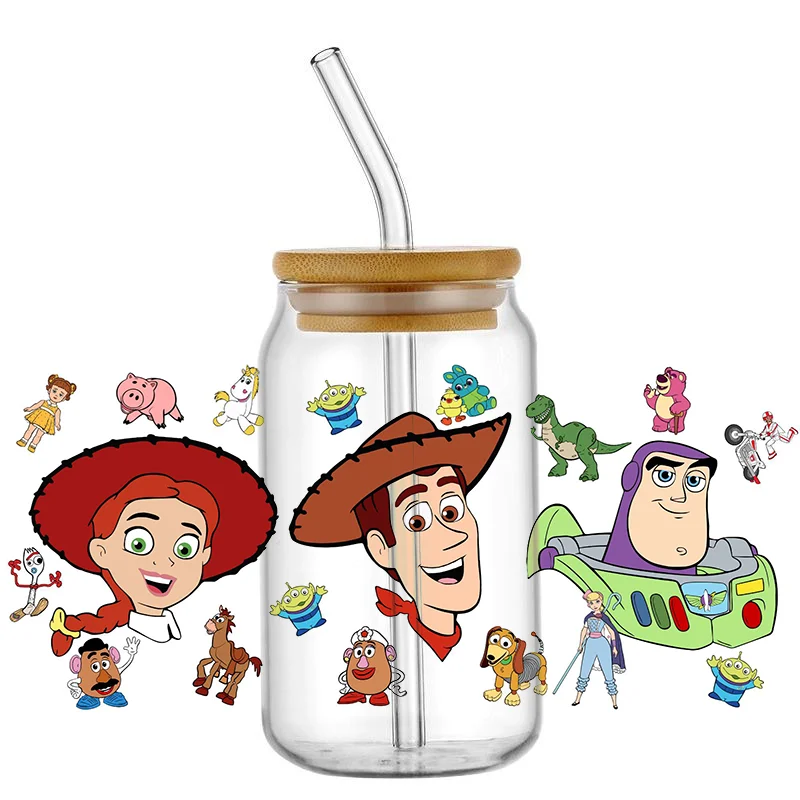 Custom Miniso Cartoon Transfer Toy Story Stickers Waterproof UV DTF Cup Mug Wraps Sticker DIY 3D Wrap Decal For 16oz Libbey Can