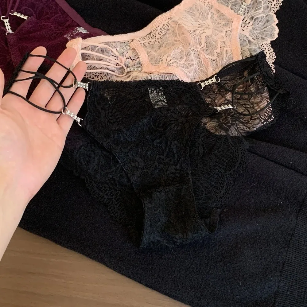 Low Waist Lace Zircon Panties Cotton Crotch Thin Strap Underwear for Women Flower Transparent Mesh Lace Briefs Comfortable
