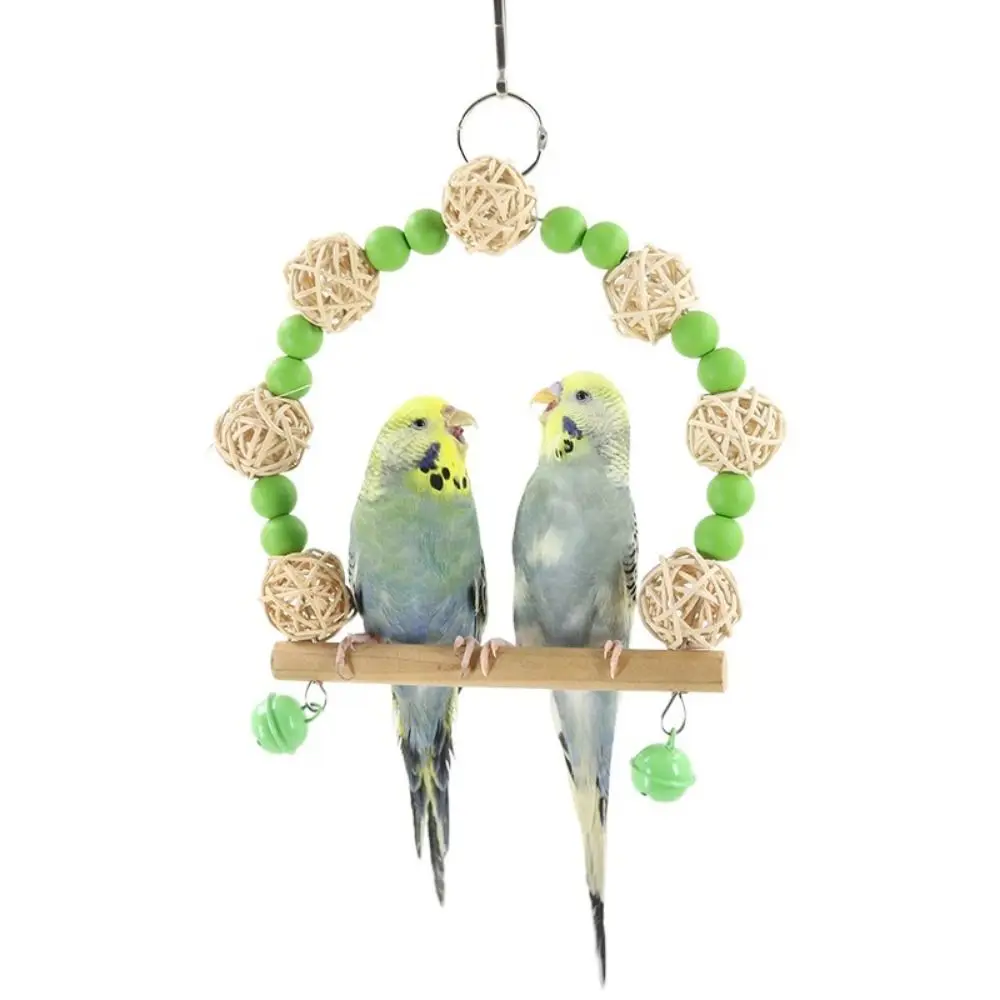 Bird Swing Parrots Cage Perches Stand Toy Rattan Ball Color Beads Chew Toy for Small Birds Parakeets Cockatiels