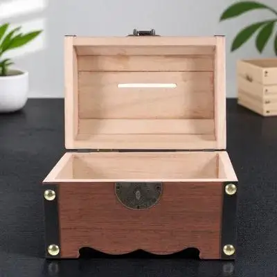 

1Pcs Wooden Money Saving Bank Creative Heart Lock Vintage Style Decorative Saving Box for Children Teenagers and Adults Desktop