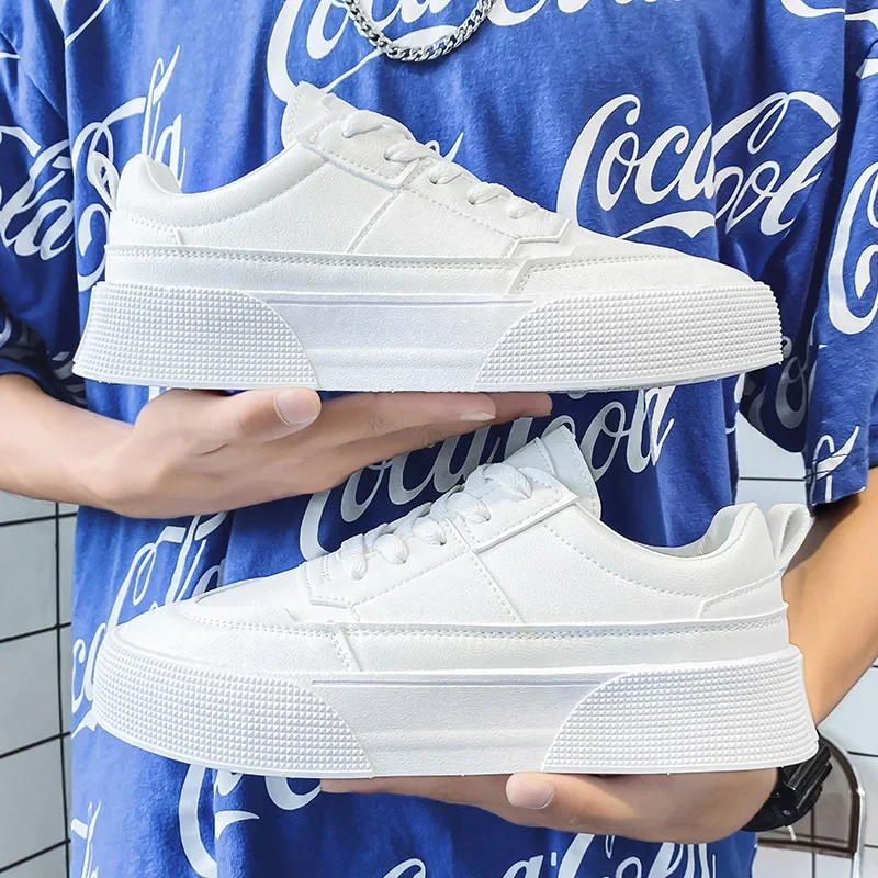 Men White Shoes Leather Casual Sneakers Trend Platform Shoes Comfortable Vulcanized Shoes for Men White Tenis Masculinos