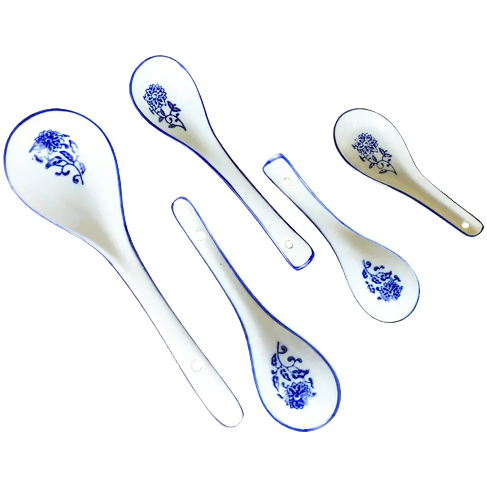 Cucharas de cerámica a la moda, cucharas pequeñas para servir, utensilio para alimentar con sopa asiática y chocolate, cucharas grandes, 5 uds.