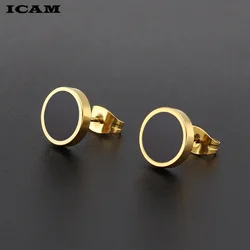 ICAM Fashion Bohemian Vintage Earrings Jewelry Cute Black Geometric Round Stainless Steel Stud Earring Best Gift for Women Girl